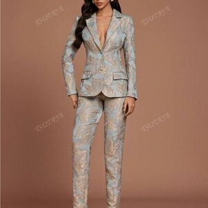 Elegant Blue and Cream Pantsuit